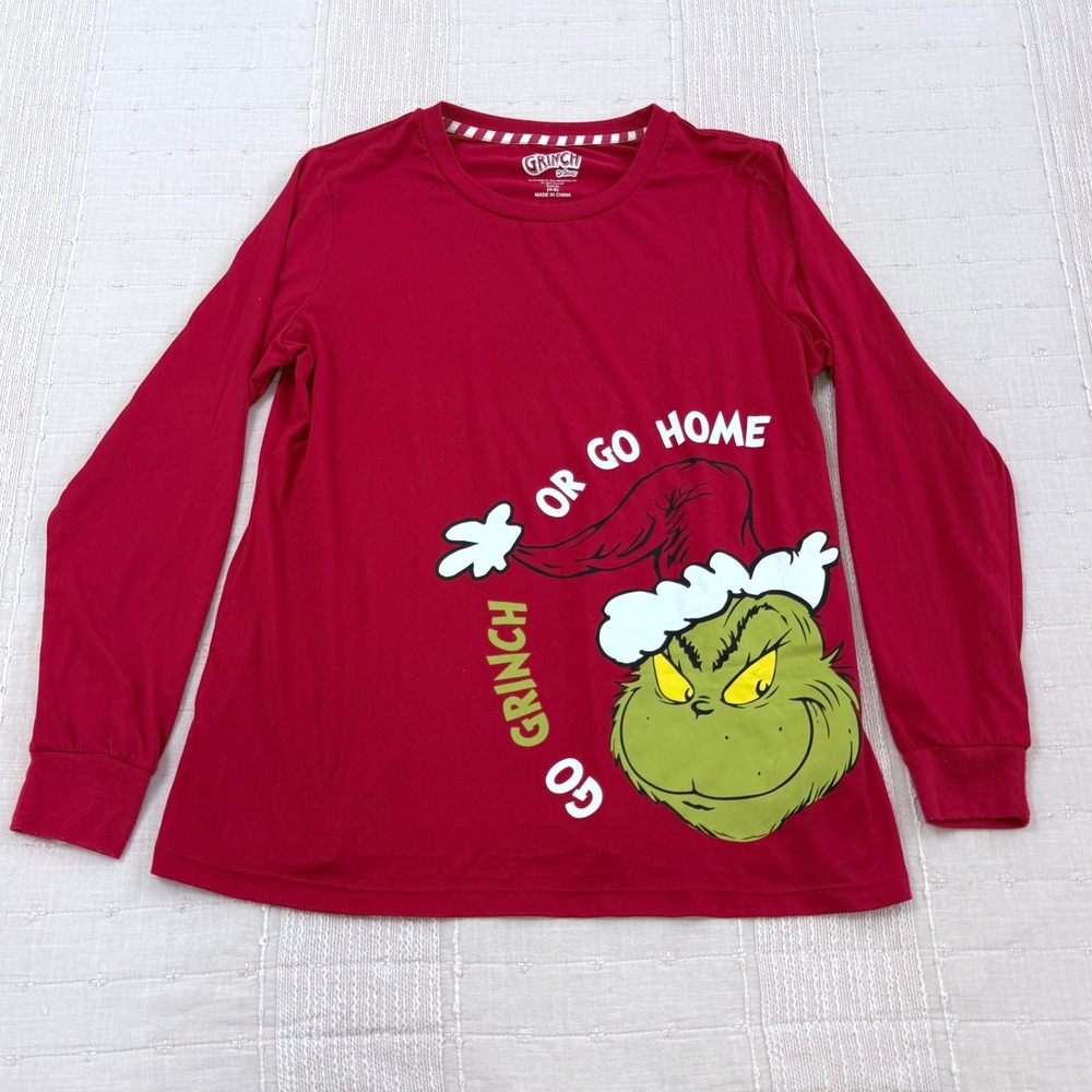 Dr. Seuss The Grinch Pajama Top Kids S 4-6 Red Go Grinch Or Go Home Shirt